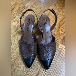 Brighton “Fancy” leather slingback pumps.